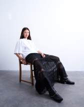 Topshop sheer maxi with lace inserts in black