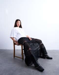 Sheer maxi with lace inserts in black