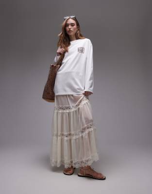 Topshop sheer maxi with lace inserts in ivory | ASOS