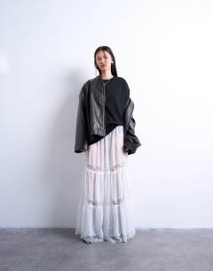 Sheer maxi with lace inserts in ivory