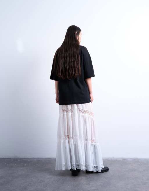 Topshop sheer maxi with lace inserts in ivory, 2 of 5