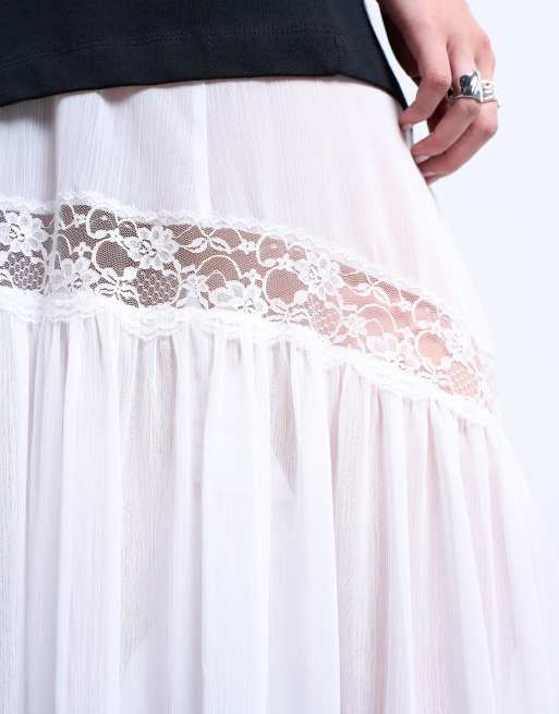 Topshop sheer maxi with lace inserts in ivory, 3 of 5