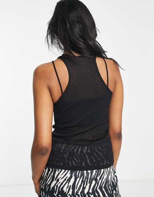 Topshop sheer mesh racer tank in black