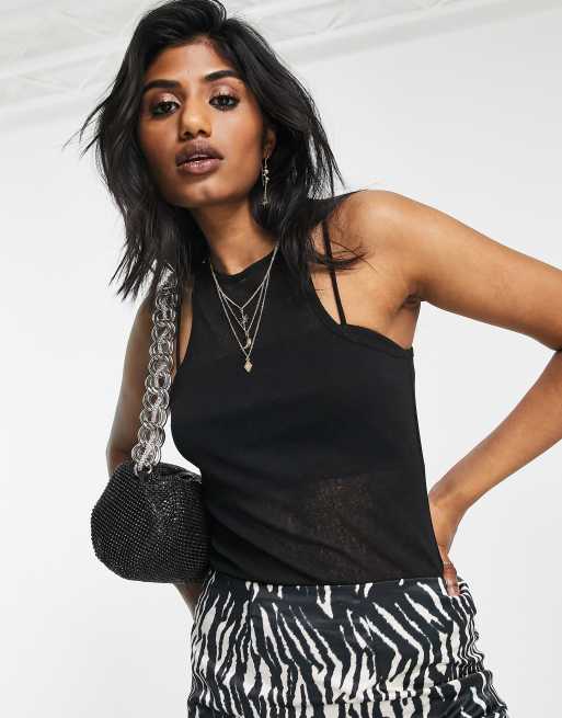 Topshop sheer mesh racer vest in black