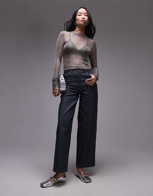 Topshop sheer metallic long sleeve top in gunmetal | ASOS Topshop sheer metallic long sleeve top in gunmetal | ASOS