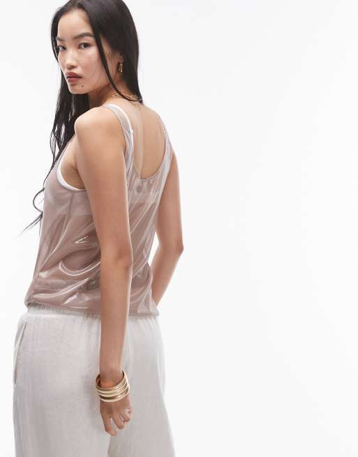 Topshop sheer metallic tank in dusty pink, 4 of 4