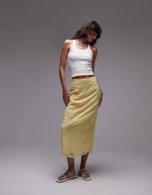 sheer midi skirt with floral embroidery in buttermilk-White