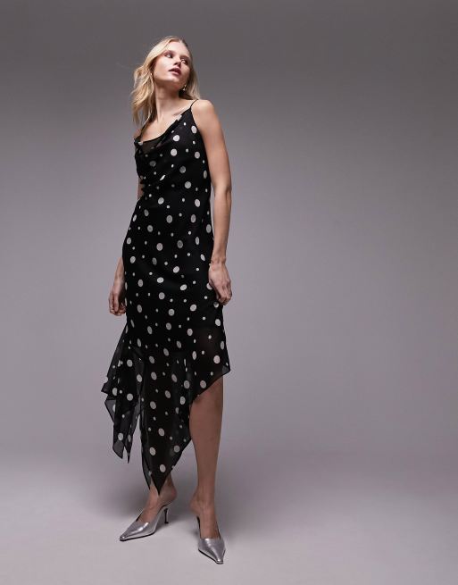 Black spotted hotsell asymmetrical dress