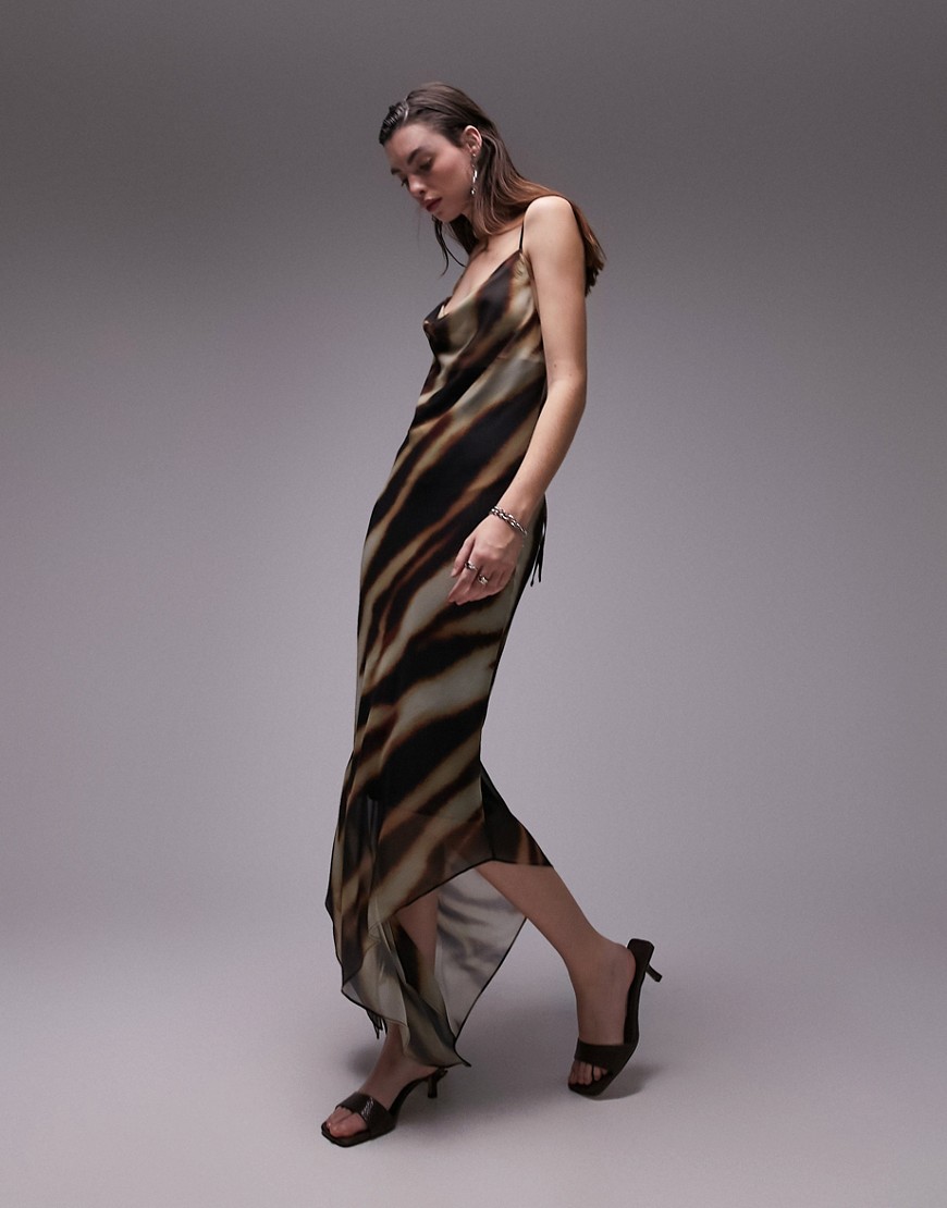 Topshop sheer ombre stripe midi slip dress in neutral-Multi