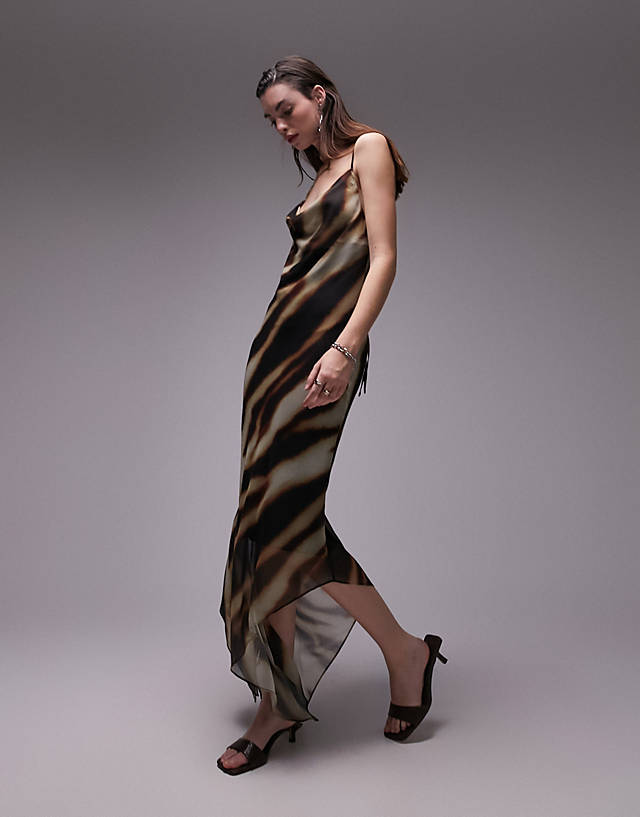 Topshop - sheer ombre stripe midi slip dress in neutral