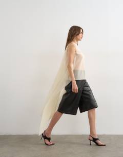 Sheer organza drape tunic top in ecru