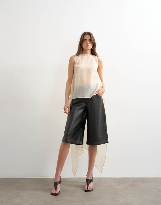 Topshop sheer organza drape tunic top in ecru, 2 of 4
