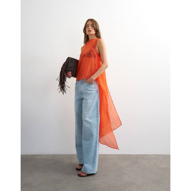 Topshop sheer organza drape tunic top in fiery orange | ASOS