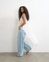 Topshop sheer organza drape tunic top in white