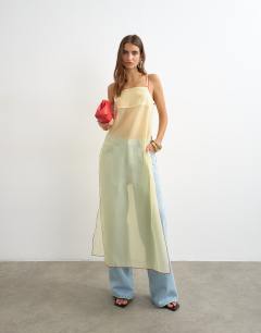 Sheer organza longline cami in lemon with red tipping