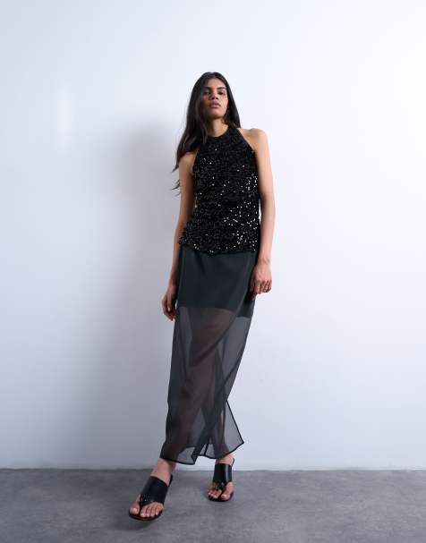 Topshop sheer organza maxi skirt in black (part of a set) - view 1