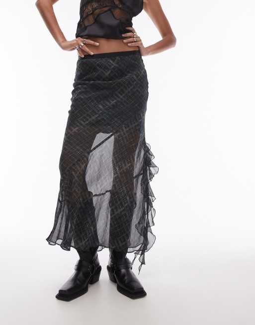 Topshop Skirt with Ruffle in Grungy check Multi