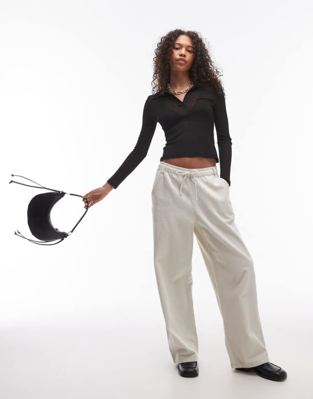 Topshop sheer polo long sleeve in black | ASOS