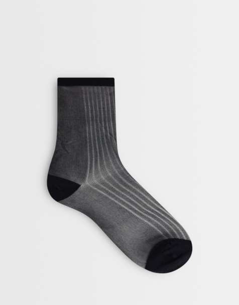 Topshop sheer ribbed sock in black - view 1