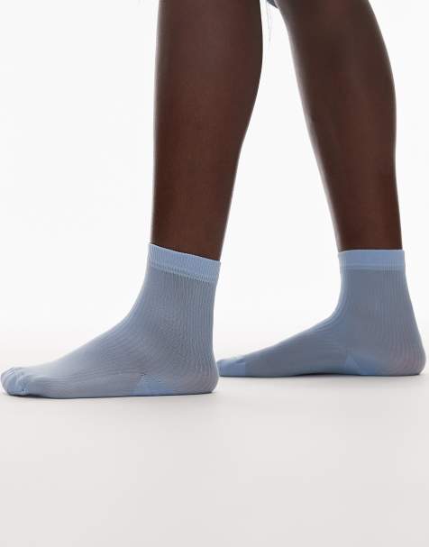 Topshop sheer ribbed socks in blue - view 1