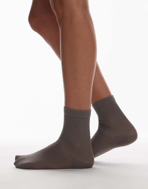 Topshop sheer ribbed socks in gray - view 1