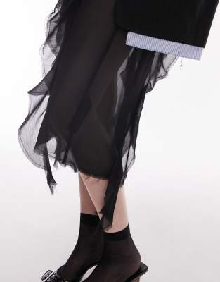 Topshop sheer ruffle midi skirt with raw edging in black | ASOS