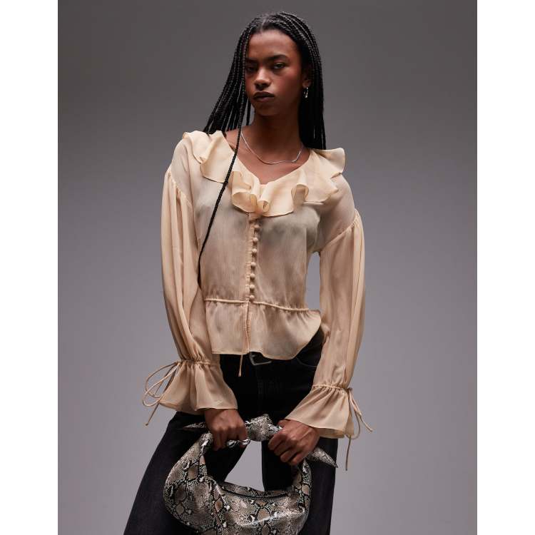YILON Drape tie blouseベロアベージュ ブラウス トップス 207678783-1-beige?$n_750w$&wid