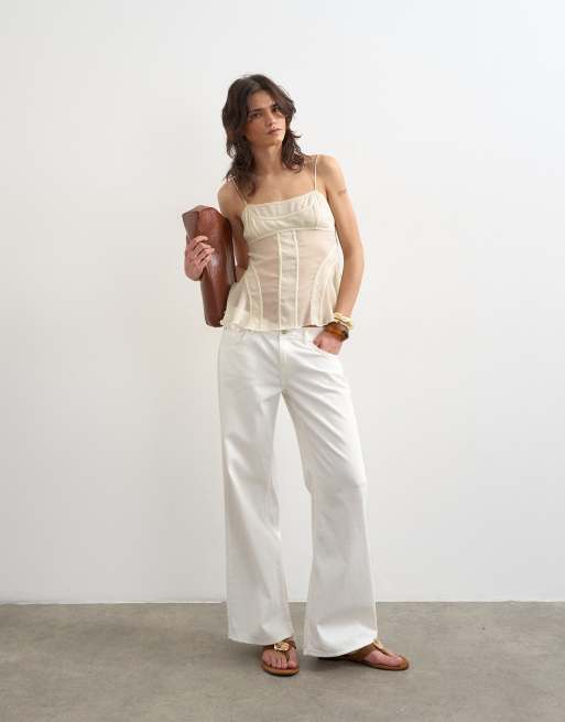 Topshop sheer seam detail cami top in cream, 2 of 4