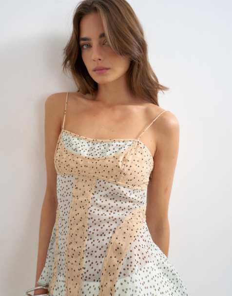 Topshop sheer seam detail cami top in spot - view 1