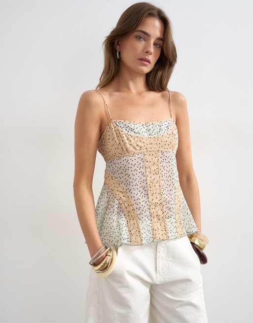 Topshop sheer seam detail cami top in spot, 4 of 4