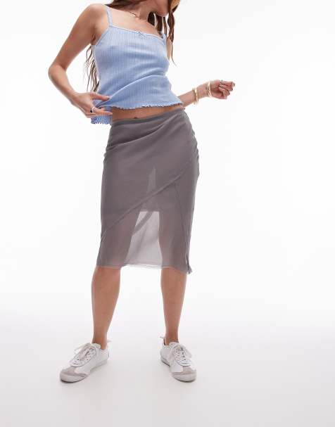 Topshop sheer seamed 90s skirt in grey - view 1