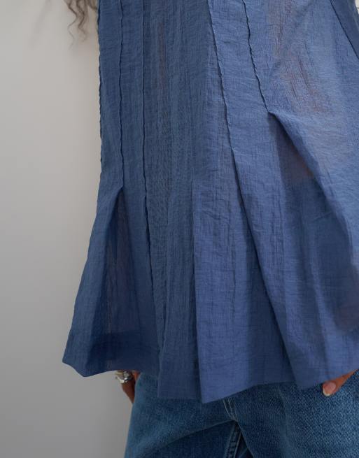 Topshop sheer sleeveless pintuck cami in indigo, 4 of 4