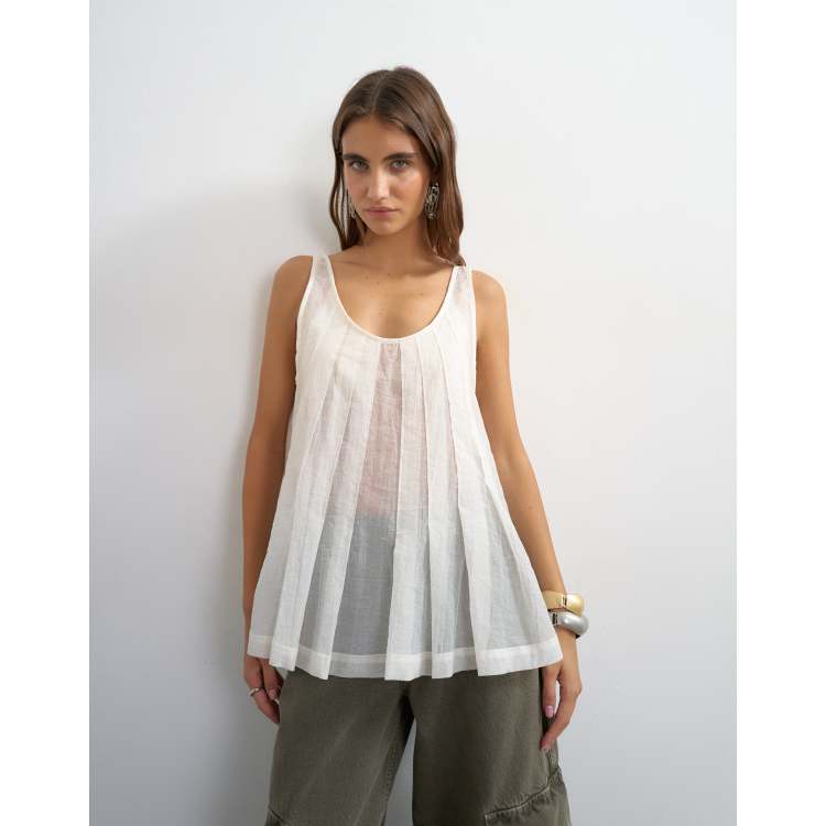 Topshop sheer sleeveless pintuck cami in white | ASOS