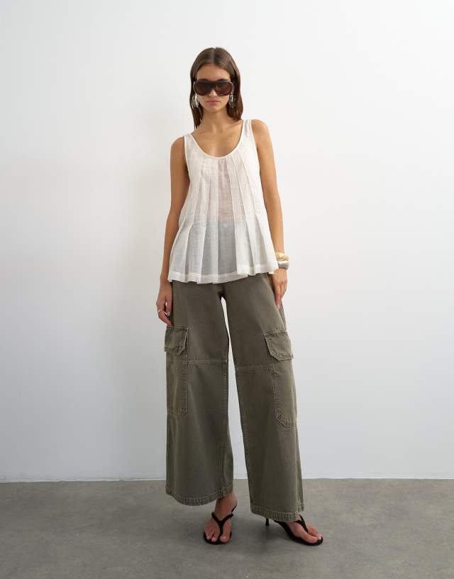 Topshop sheer sleeveless pintuck cami in white | ASOS