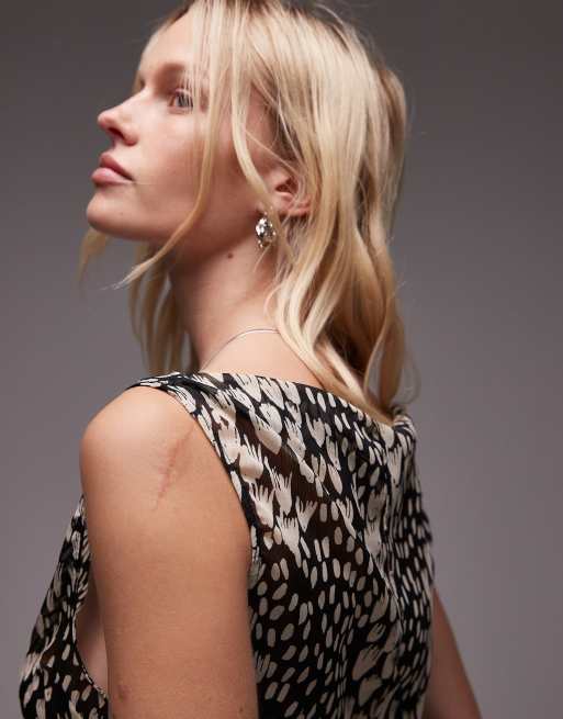 Topshop sheer sleeveless top in mono animal print, 2 of 4
