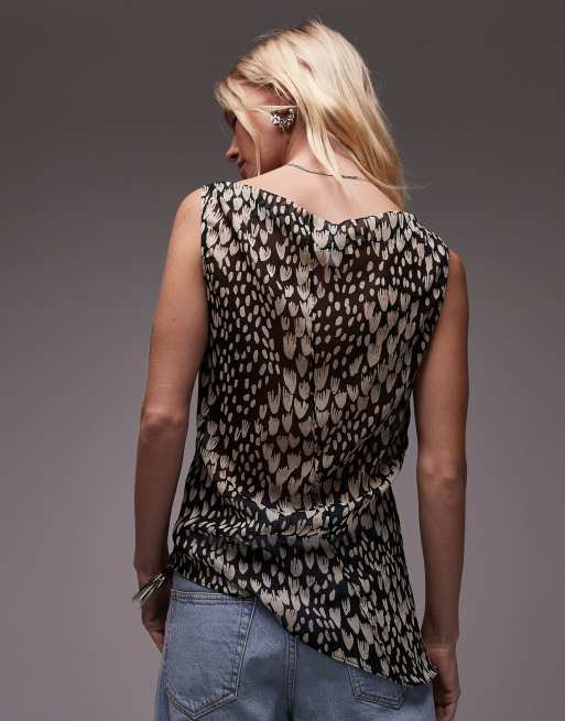 Topshop sheer sleeveless top in mono animal print, 4 of 4
