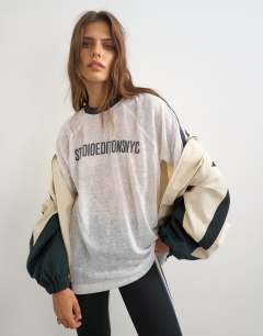 Sheer slub graphic t-shirt in ecru