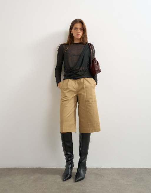Topshop sheer slubby drape detai long sleeve top in black, 2 of 4