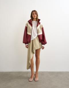 Model wearing Sheer slubby graphic 'NYC' long sleeve top in ecru