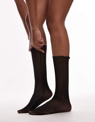 Topshop Sheer Socks With Frill Edge In Black