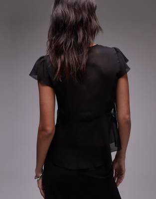 トップス liten Sheer Scalpture Tops black VENUS - Sheer sleeves give this little black top an