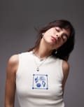 [Topshop] Topshop shell print racer singlet in ecru-White XS Ecru