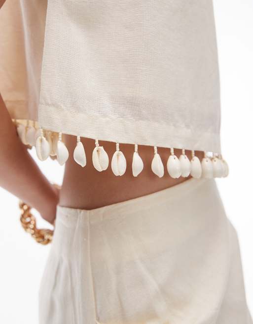 Topshop shell trim crop top in buttermilk - part of a set, 3 of 4