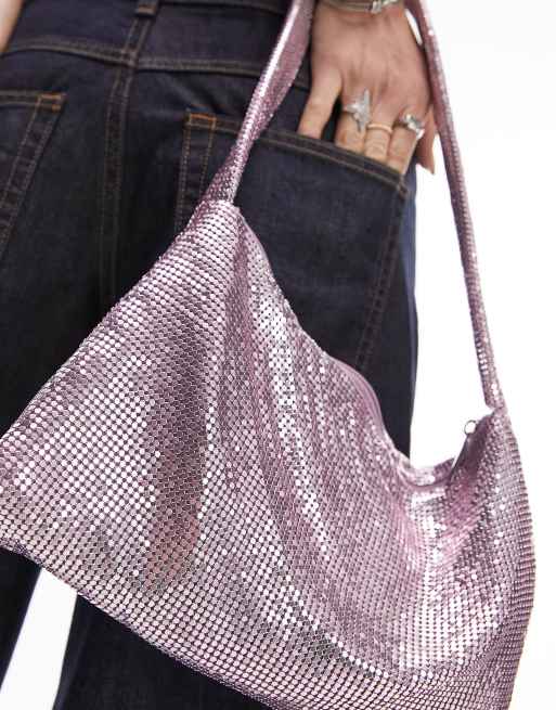 Topshop Shelli chainmail shoulder bag in lilac ASOS