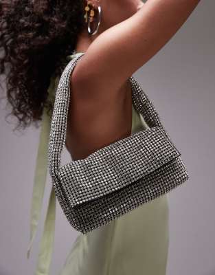 Topshop - Shelly - Verzierte Schultertasche in Silber