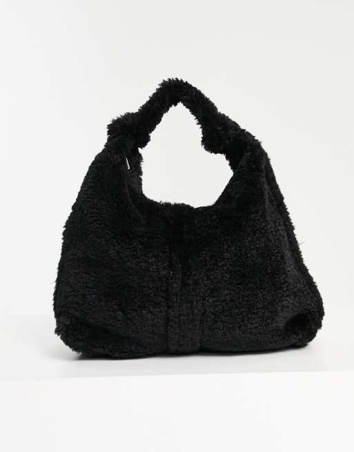 Topshop sherpa slouch shoulder bag in black