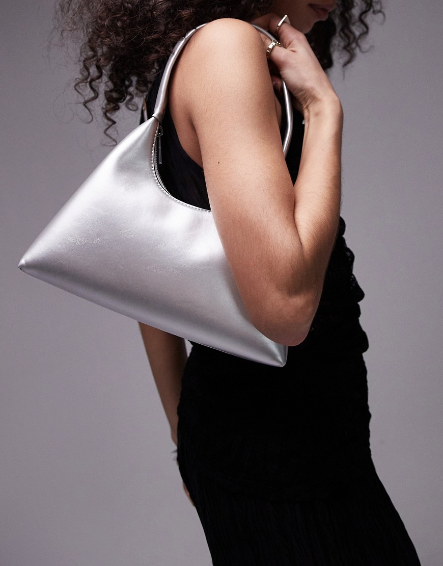 Topshop Spencer Asymmetric Puffy Shoulder Bag In Off White In Silver