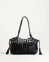 Topshop Shia medium woven shoulder bag in black