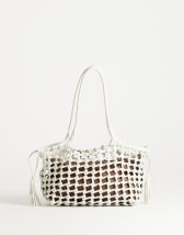 Topshop Shia medium woven shoulder bag in off white