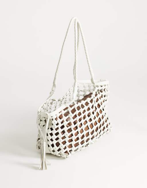 Topshop - Shia - Sac porté épaule tressé taille moyenne - Blanc cassé, 3 de 4